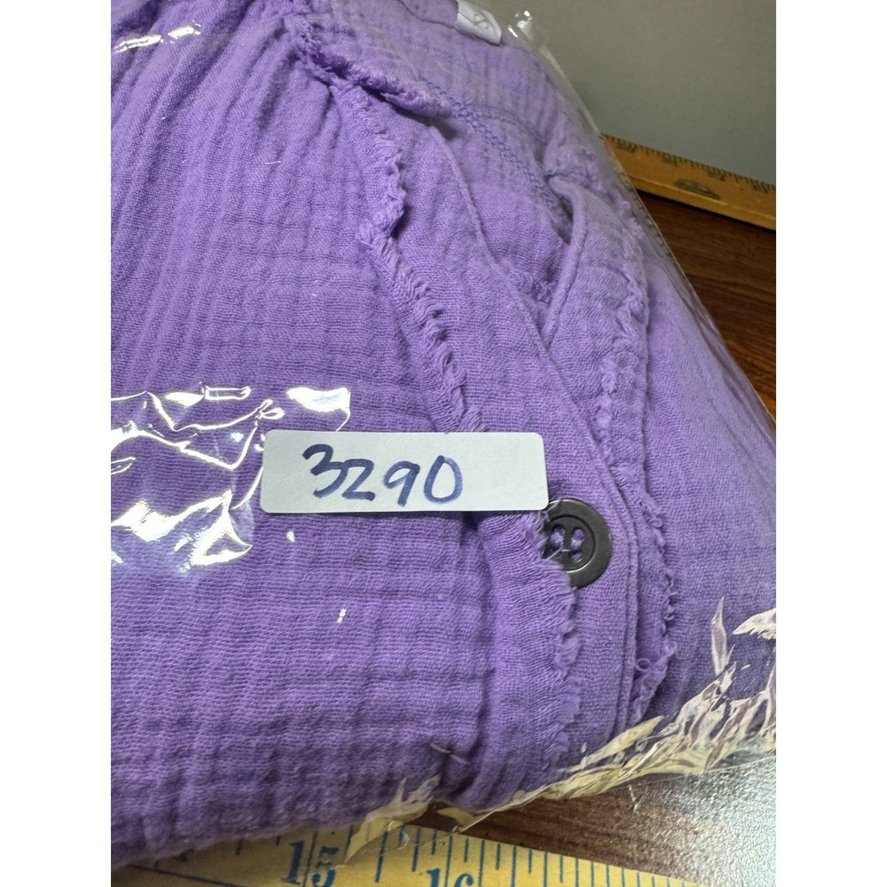 Zenana Purple Gauze Long Sleeve Top Medium 3 Button V-Neck Fairy Boho Beachy - Picture 11 of 11